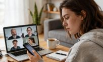 Online meeting aan… Madelief met totaal andere dingen bezig