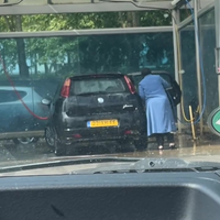 Mevrouw wast de auto even grondig