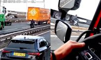 Fatbiker duikt opnieuw op in bizarre beelden vanaf de A16 bij Rotterdam