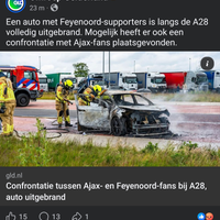 Auto met Feyenoord-supporters uitgebrand