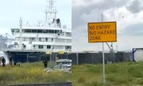 TikTokker rijdt langs quarantaineschip Hondius in Rotterdam en filmt afgesloten “bio hazard zone”