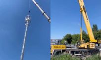 Gigantische 5G-mast gaat onderuit tijdens montage in Polen